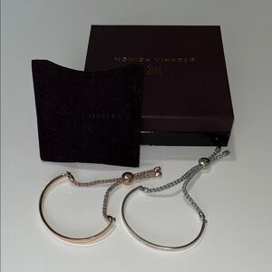 Monica Vinader Pair of Rose Gold and Silver Adjustable Bangles